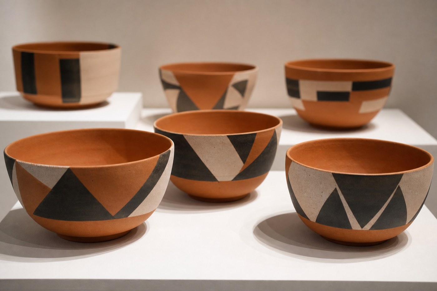 Terracotta bowl with carved geometric pattern — studio piece