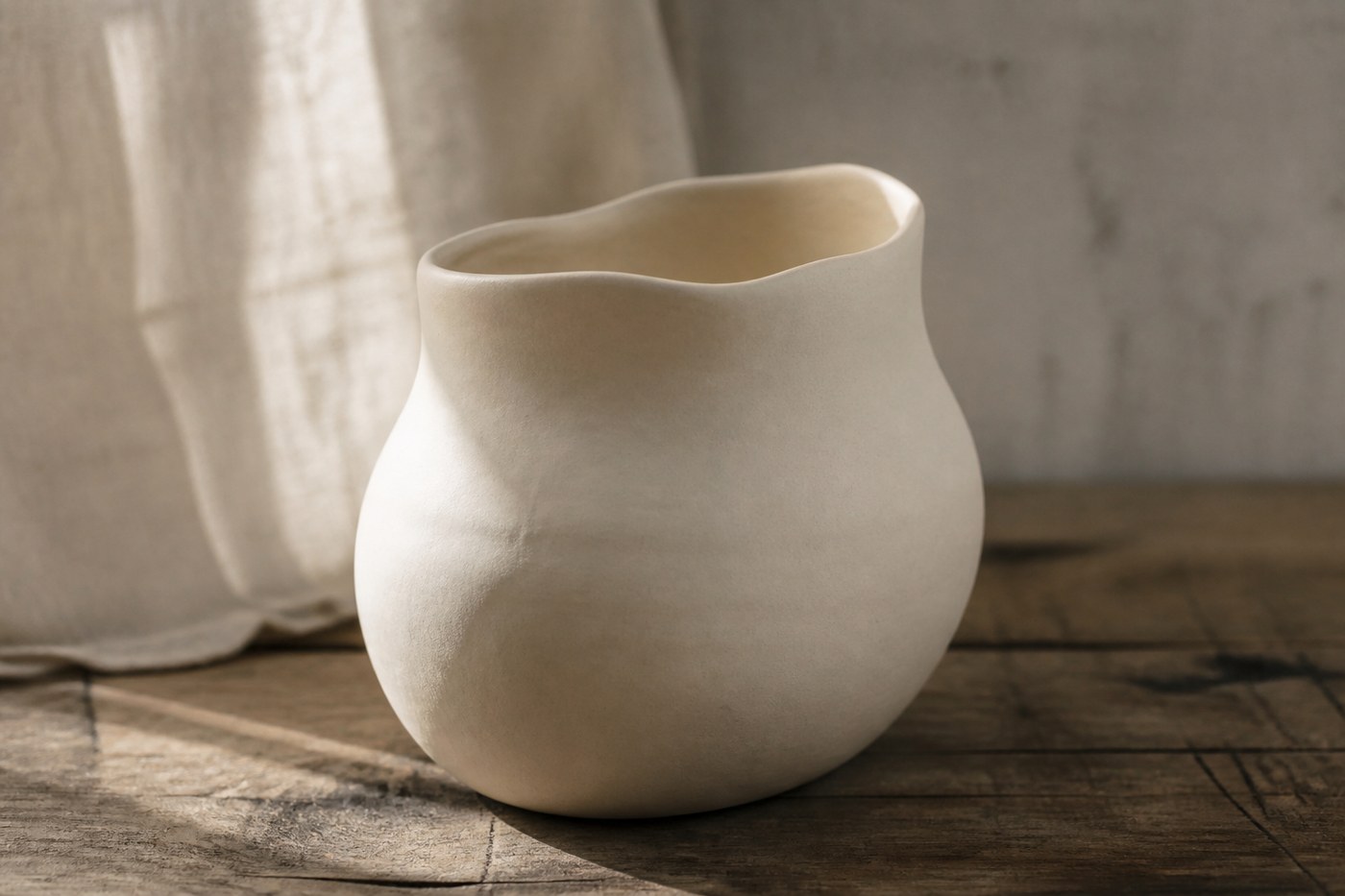 Matte cream vase with hand-thrown organic rim