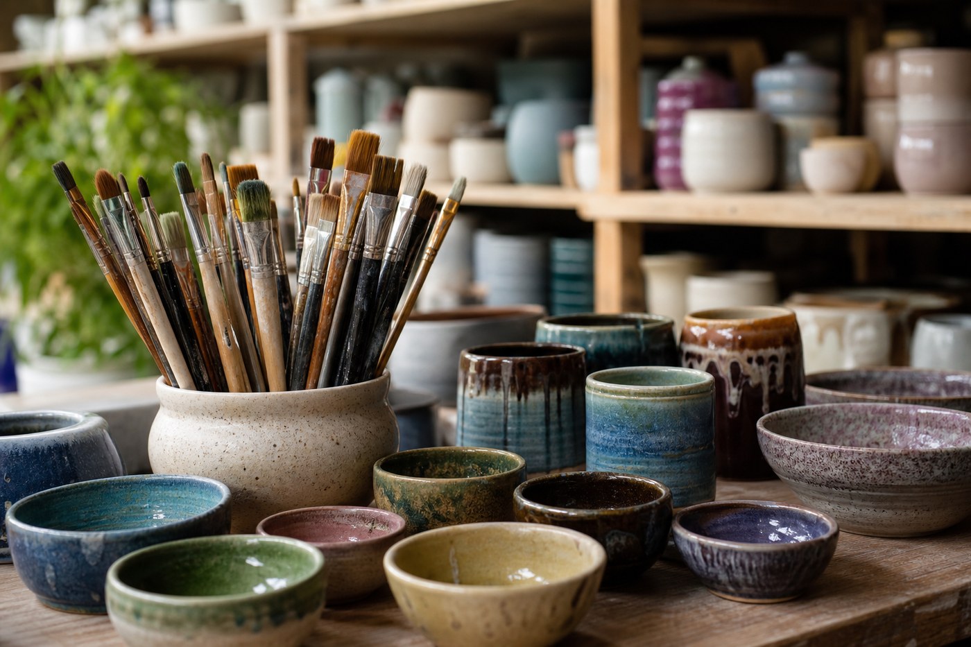 Glazing and decorative ceramic workshop with colour palettes